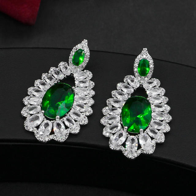 925 needle luxury color cubic zircon drop shape earrings