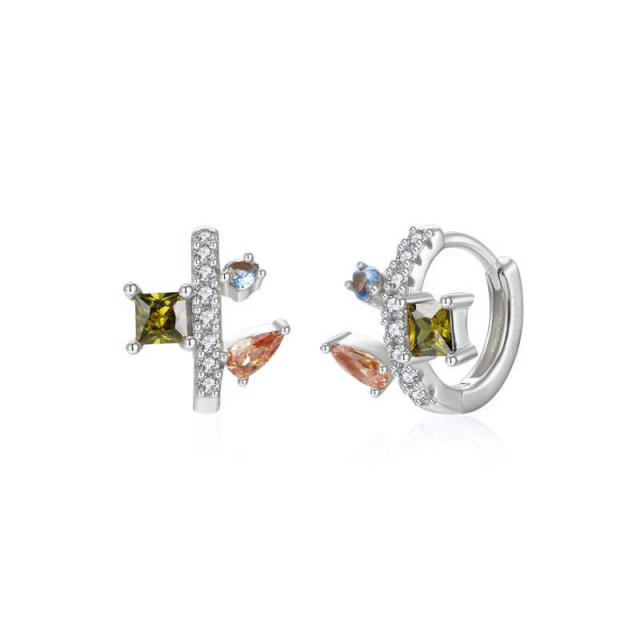 925 needle irregular shaped cubic zircon diamond copper huggie earrings