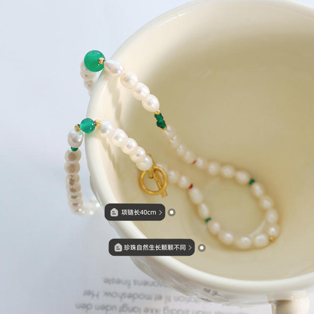 Natural agate beads pearl choker necklace