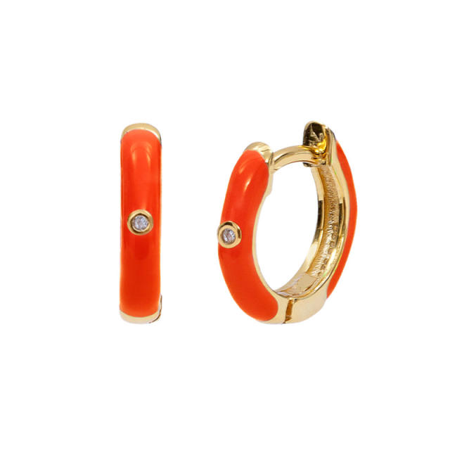 925 needle hot sale colorful enamel copper huggie earring