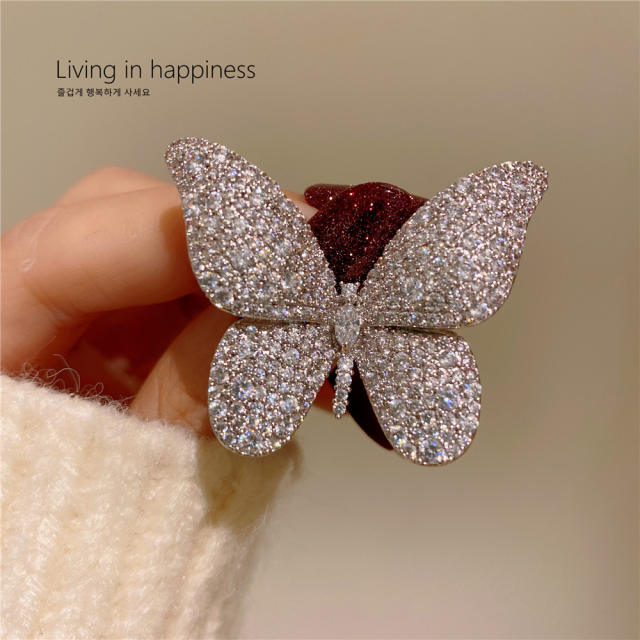 Elegant pave setting diamond butterfly brooch