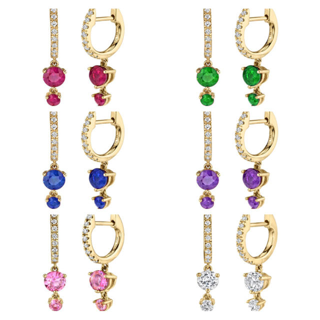 925 needle colorful cubic zircon diamond copper huggie earrings
