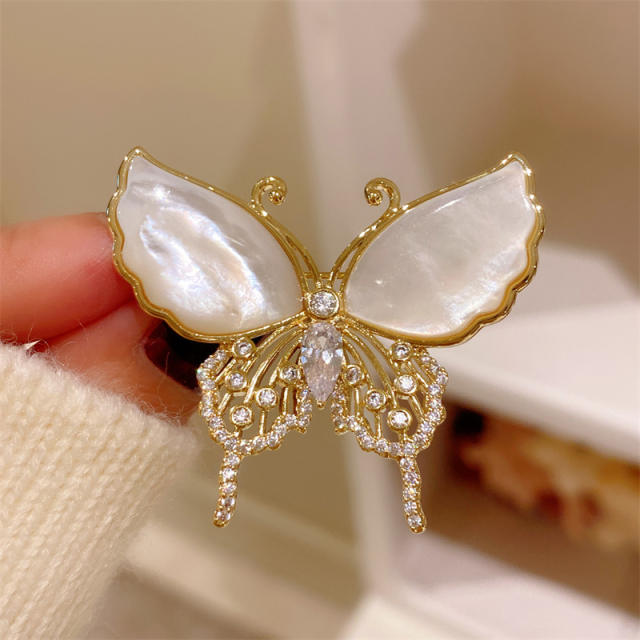 Creative luxury shell butterfly diamond brooch