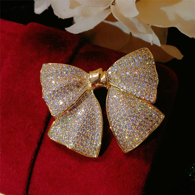 Korean fashion pave setting diamond bow brooch