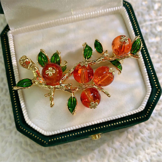 Chinese treen persimmon design real gold plated brooch