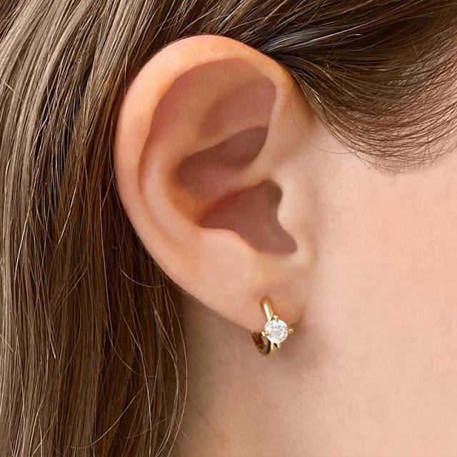 925 needle elegant color cubic zircon copper huggie earrings