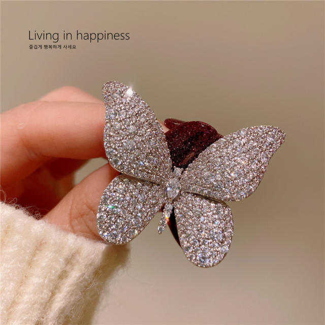 Elegant pave setting diamond butterfly brooch