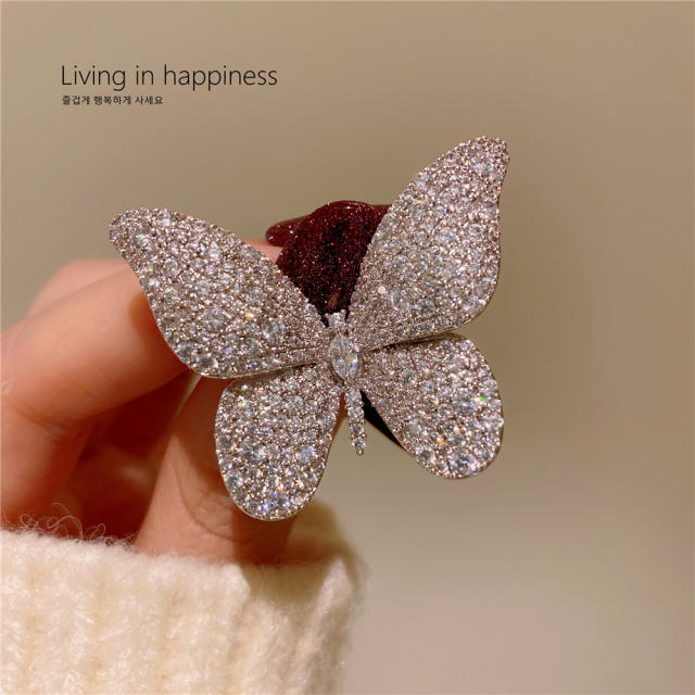 Elegant pave setting diamond butterfly brooch