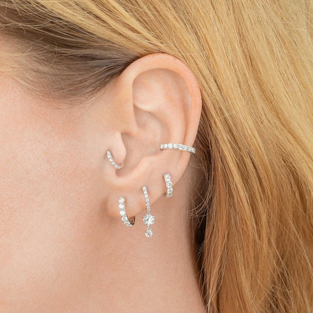 925 needle colorful cubic zircon diamond copper huggie earrings