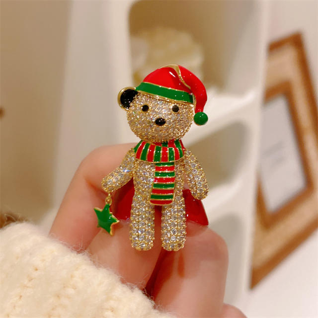 Christmas series diamond bear brooch