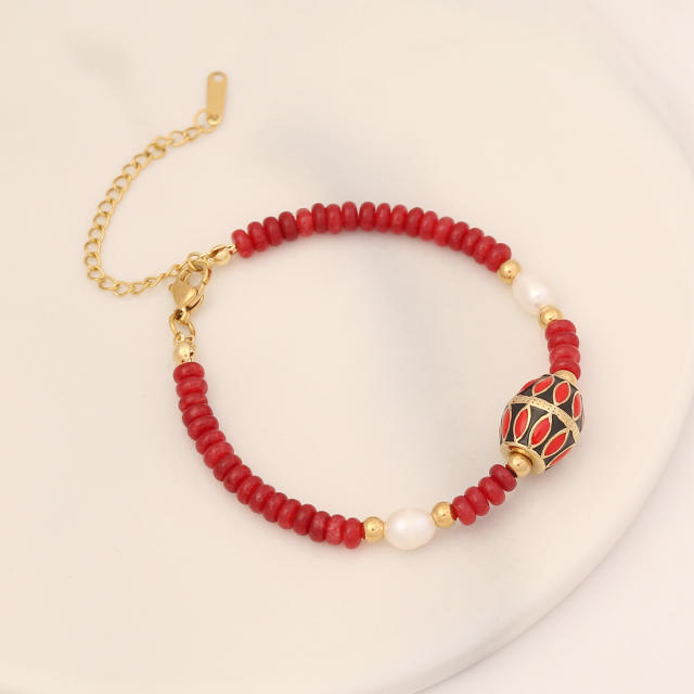 Natural red stone beaded evil eye bracelet