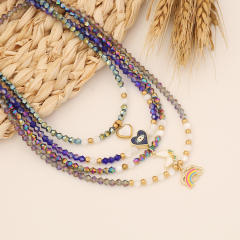 Colorful crystal beads evil eye choker necklace