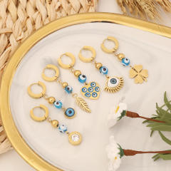 Personality evil eye leaf design stainless steel earrings