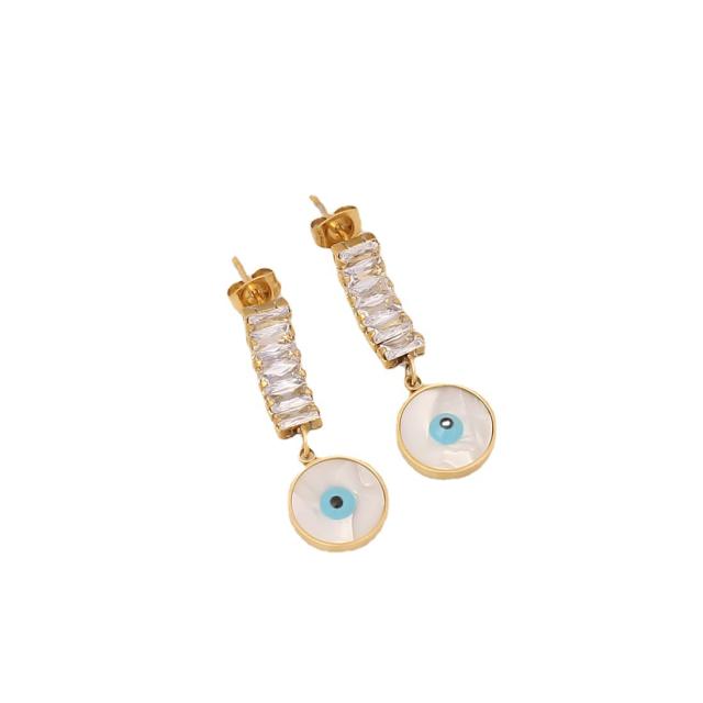 Personality enamel evil eye stainless steel earrings