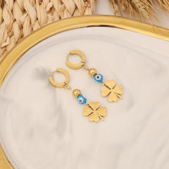 Personality evil eye leaf design stainless steel earrings