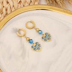 Personality evil eye leaf design stainless steel earrings