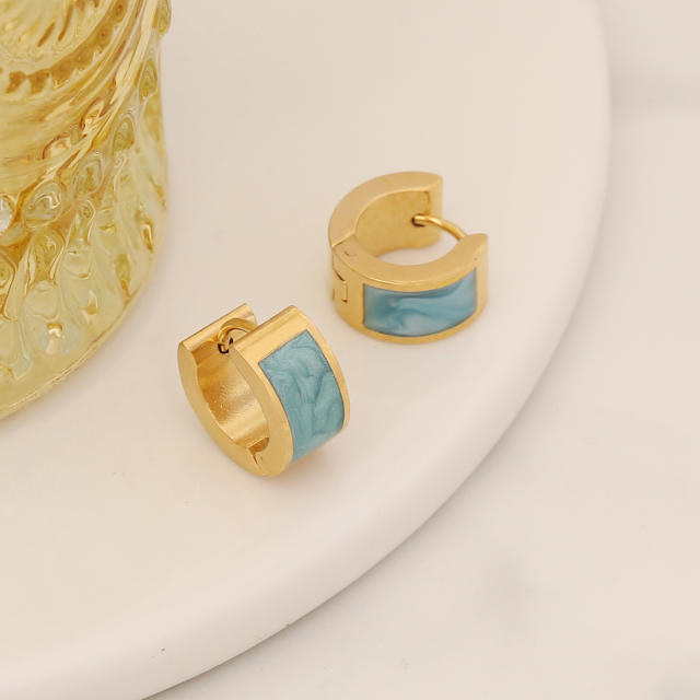 Spring design color enamel stainless steel huggie earrings