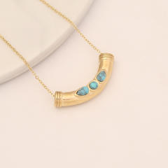 Personality blue color evil eye stainless steel necklace