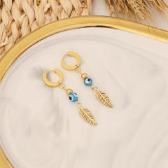 Personality evil eye leaf design stainless steel earrings