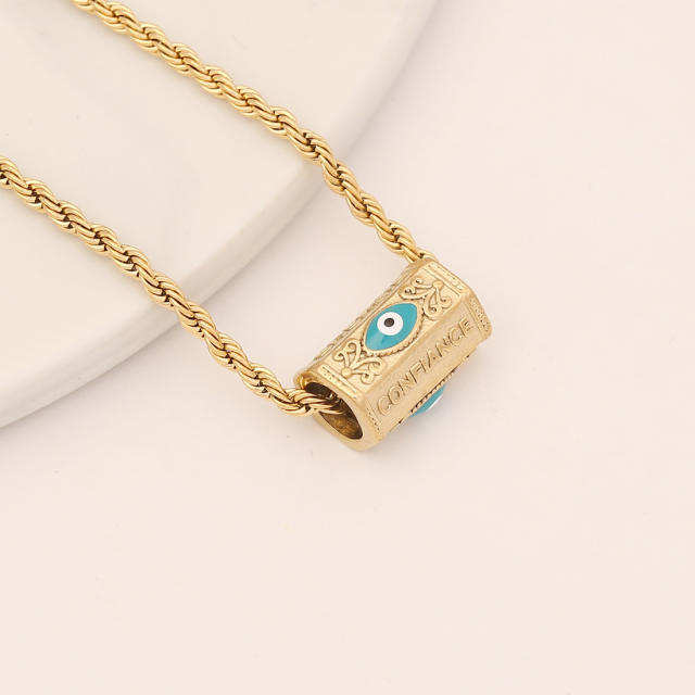 Personality blue color evil eye stainless steel necklace