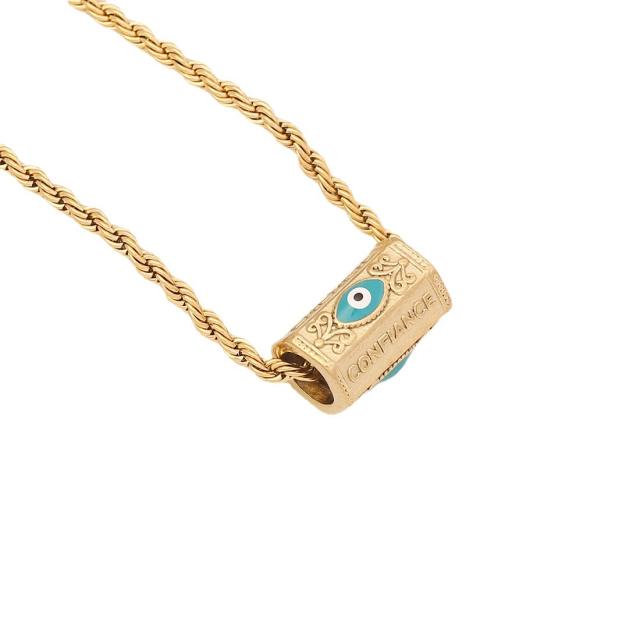 Personality blue color evil eye stainless steel necklace