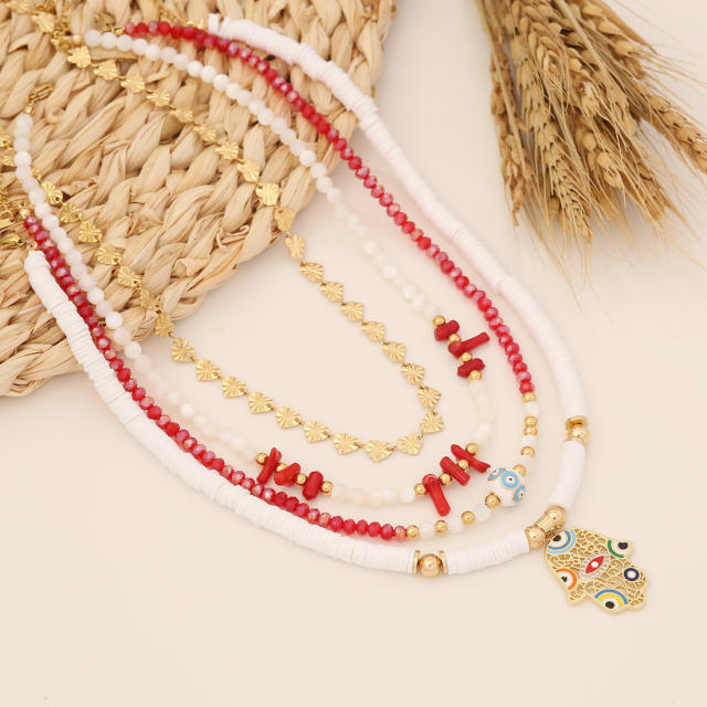 Boho hasma pendant bead necklace