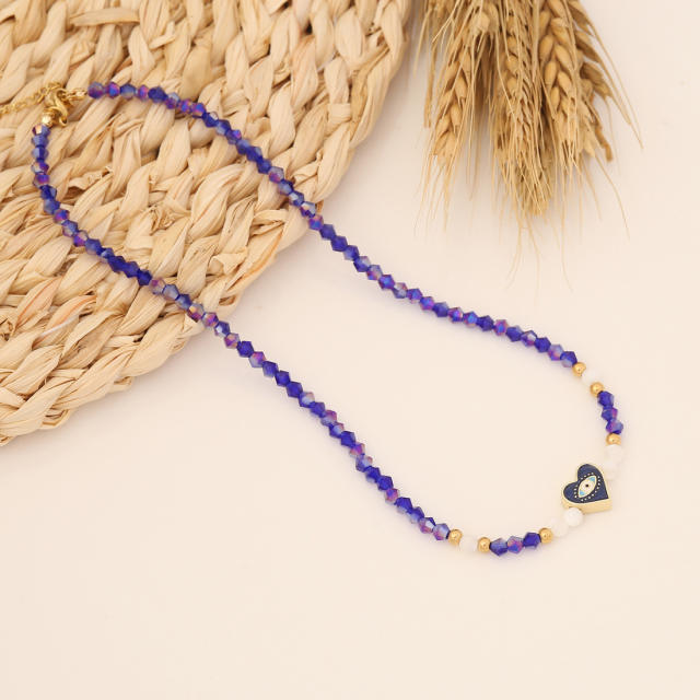 Colorful crystal beads evil eye choker necklace