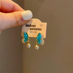 Luxury handmade blue color diamond butterfly earrings