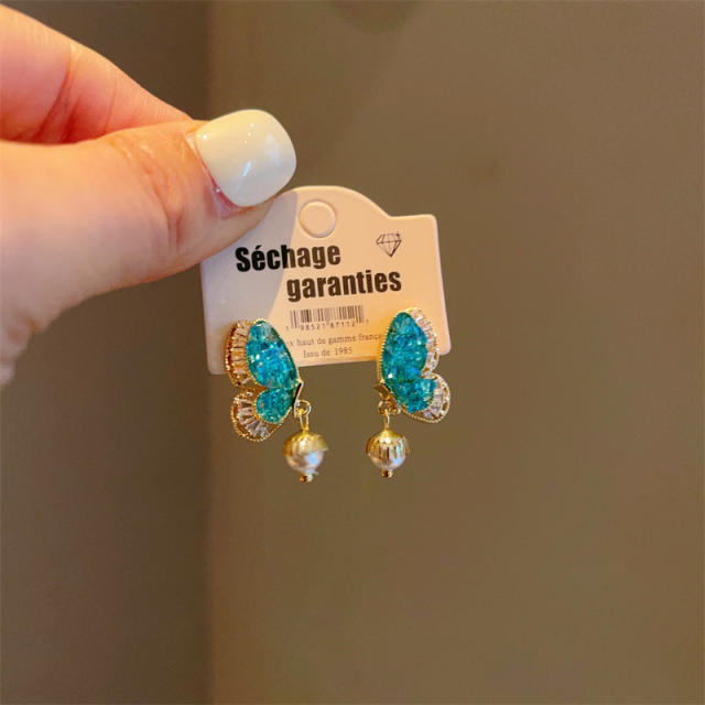 Luxury handmade blue color diamond butterfly earrings
