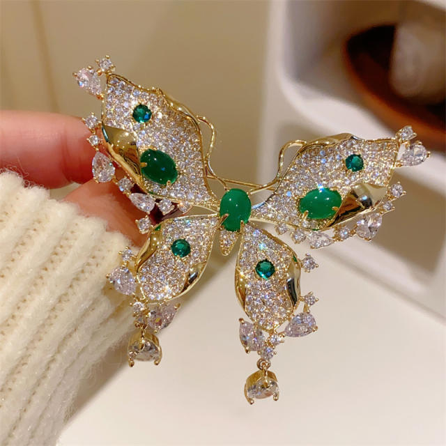 French trend pave setting diamond butterfly brooch