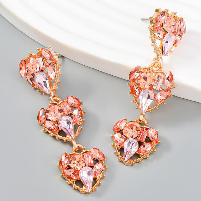 Fashionable color glass crystal statement heart earrings