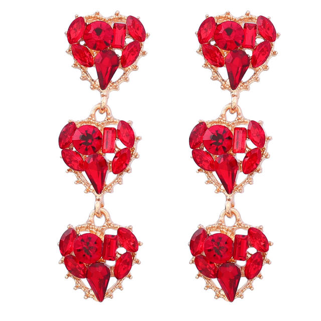 Fashionable color glass crystal statement heart earrings