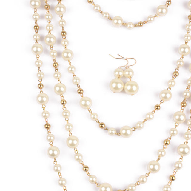 Elegant easy match faux pearl layer necklace long necklace