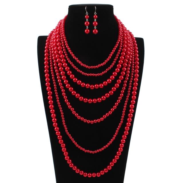 Concise easy match faux pearl layer long necklace