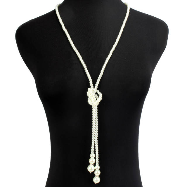 Vintage faux pearl knotted long necklace