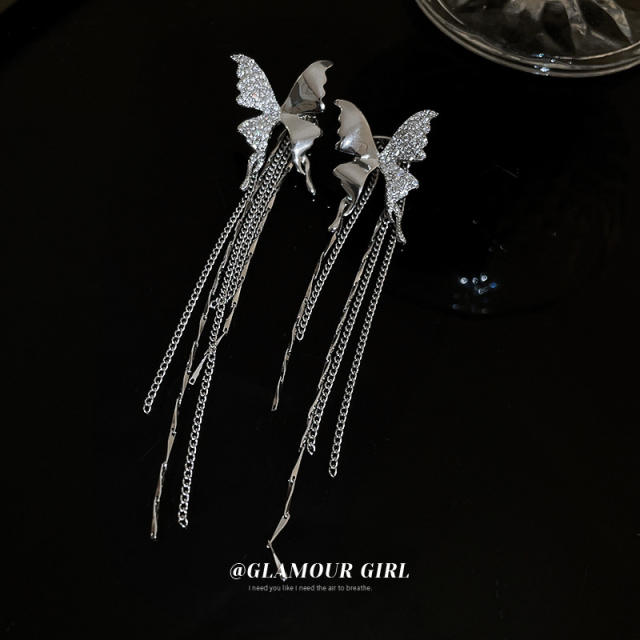 Korean fashion cubic zircon butterfly tassel ear cuff