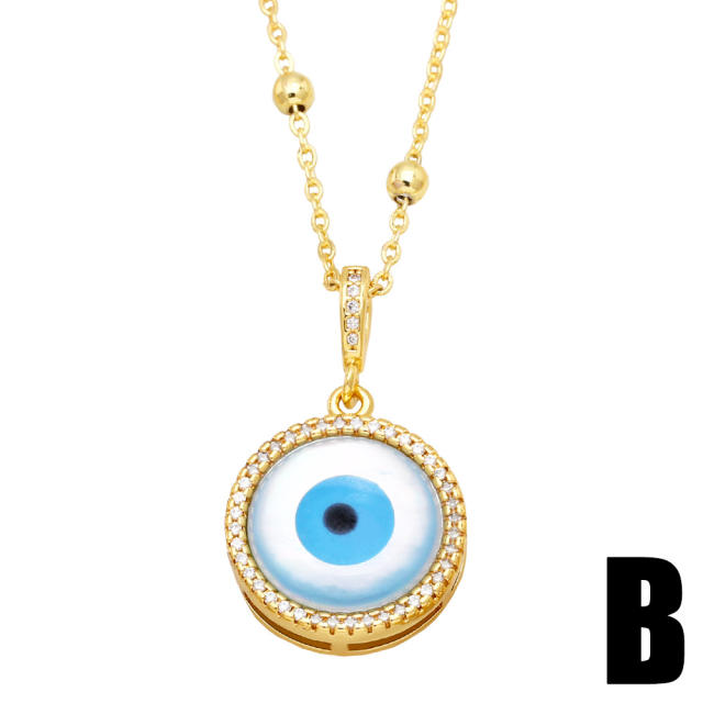 Vintage evil eye round pendant copper necklace