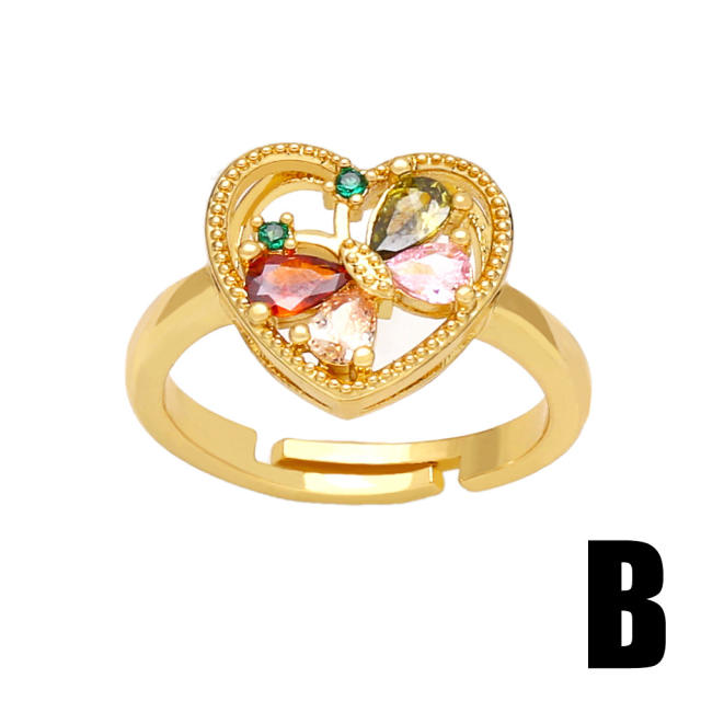Personality color cubic zircon flower copper ring