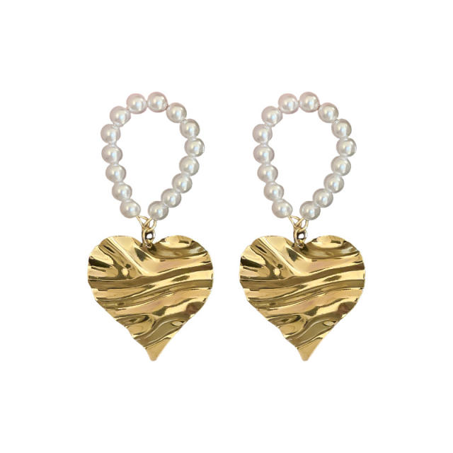 925 neeld gold heart pearl beads dangle earrings