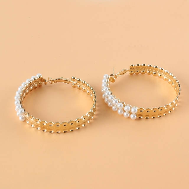 Concise faux pearl beads hoop earrings