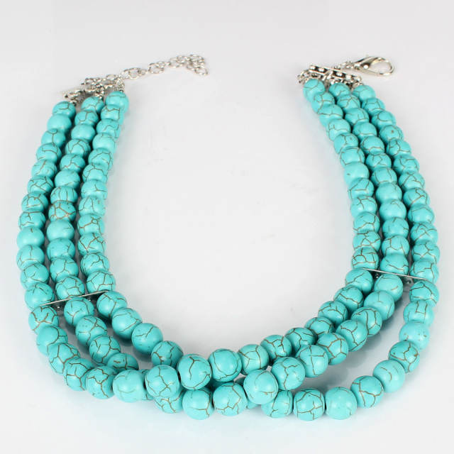Boho faux turquoise beaded choker necklace