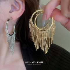 Real gold plated diamond tassel hoop earrings
