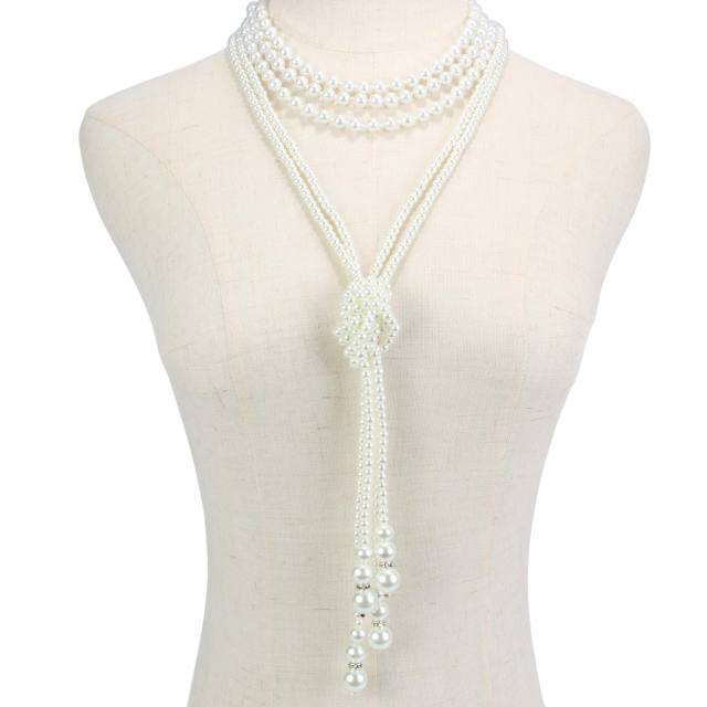 Vintage faux pearl knotted long necklace