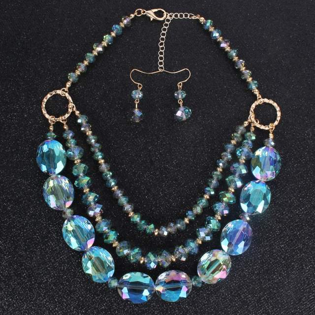 Vintage faux blue color crystal beads layer jewelry set