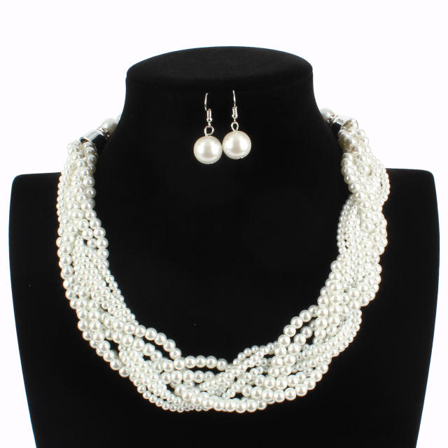 Elegant faux pearl beads twisted choker necklace