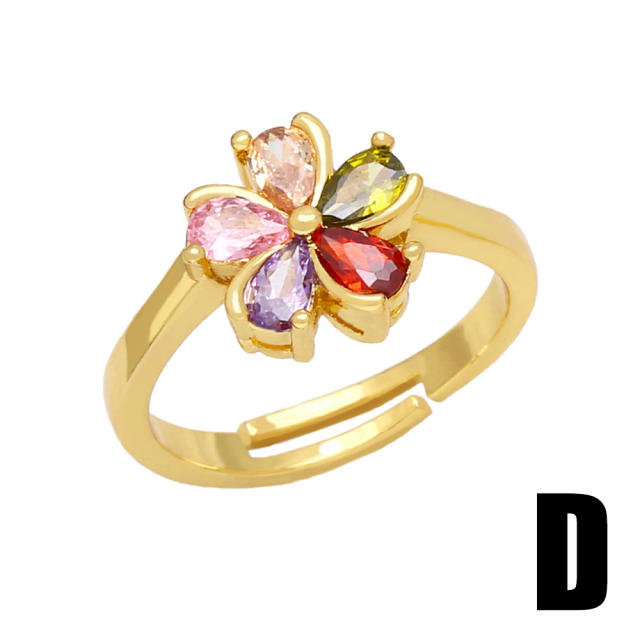 Personality color cubic zircon flower copper ring