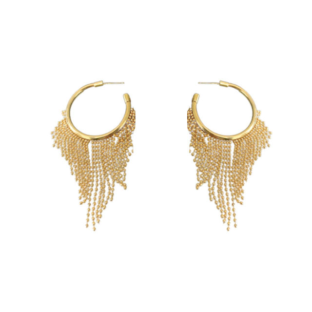 Real gold plated diamond tassel hoop earrings