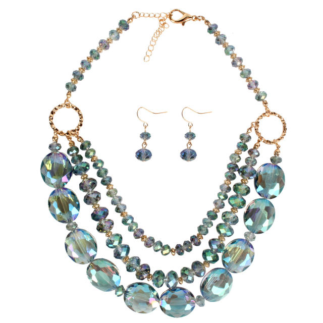 Vintage faux blue color crystal beads layer jewelry set