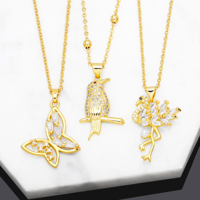 Early spring cubic zircon butterfly bird pendant necklace