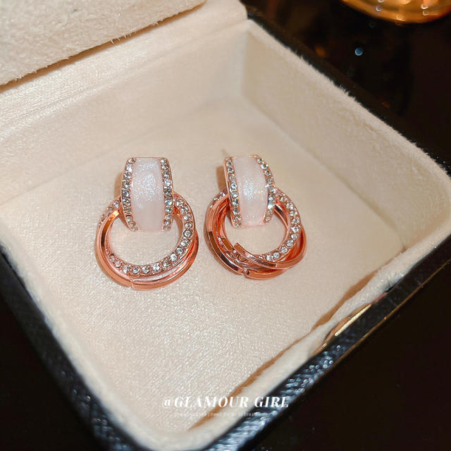 925 needle geometric diamond circle earrings